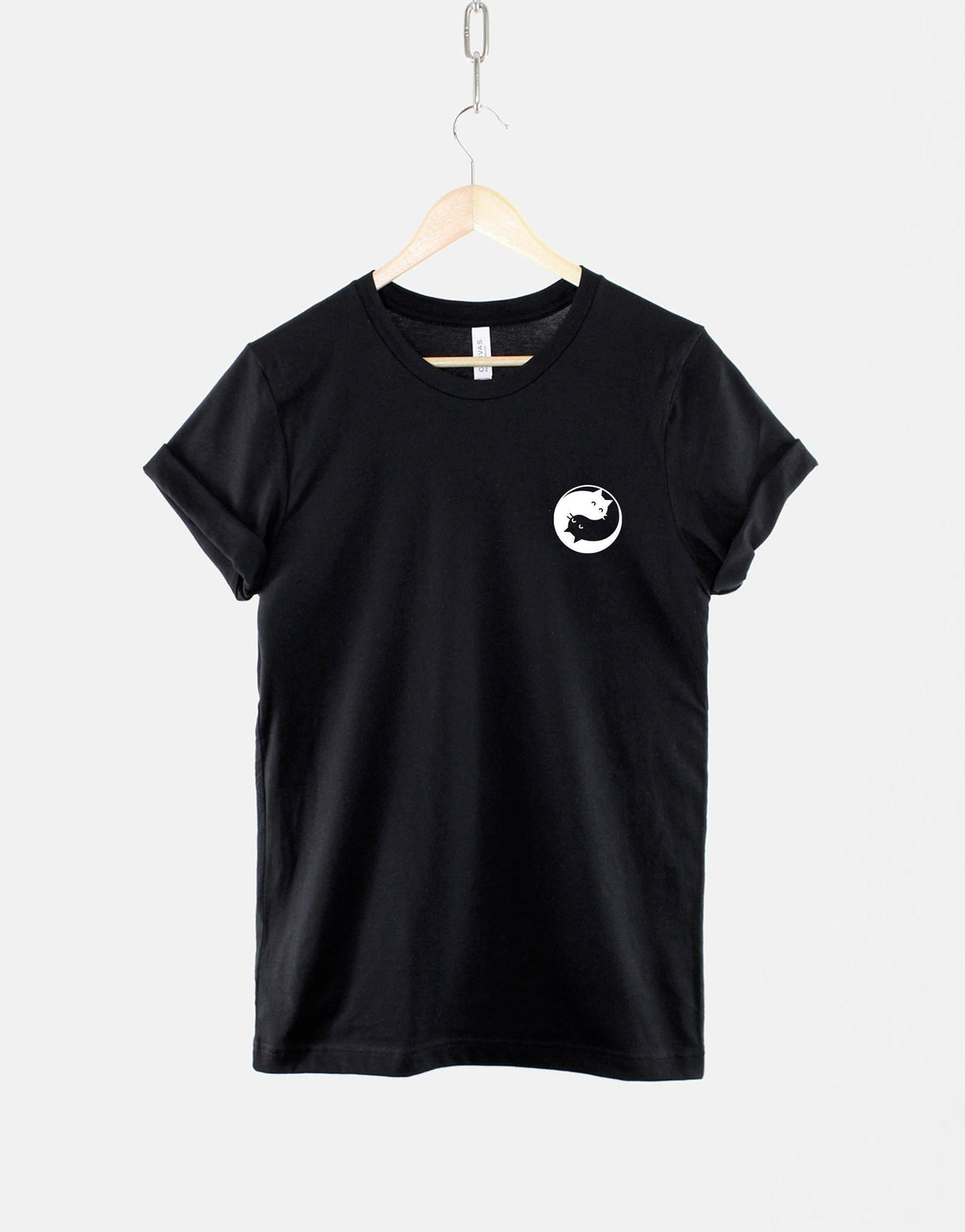 Yin Yang Cats Zen Cat Pocket Tee Black White Unisex