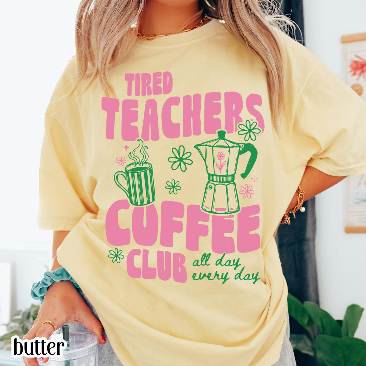 Tired Teachers Coffee Club Comfort Colors Retro Coffee Lover Kindergarten Classroom First Grade Teacher Back School