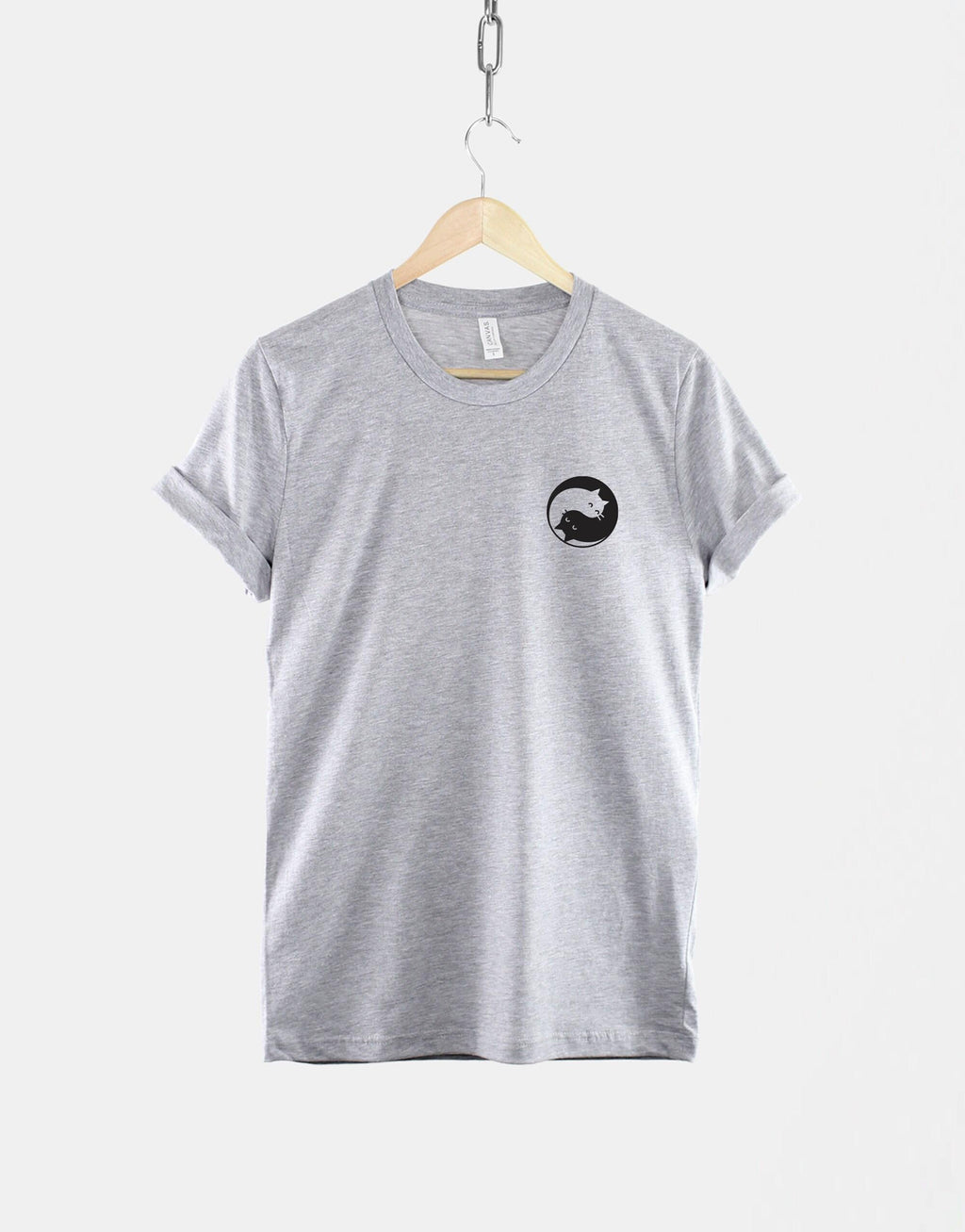 Yin Yang Cats Zen Cat Pocket Tee Black White Unisex