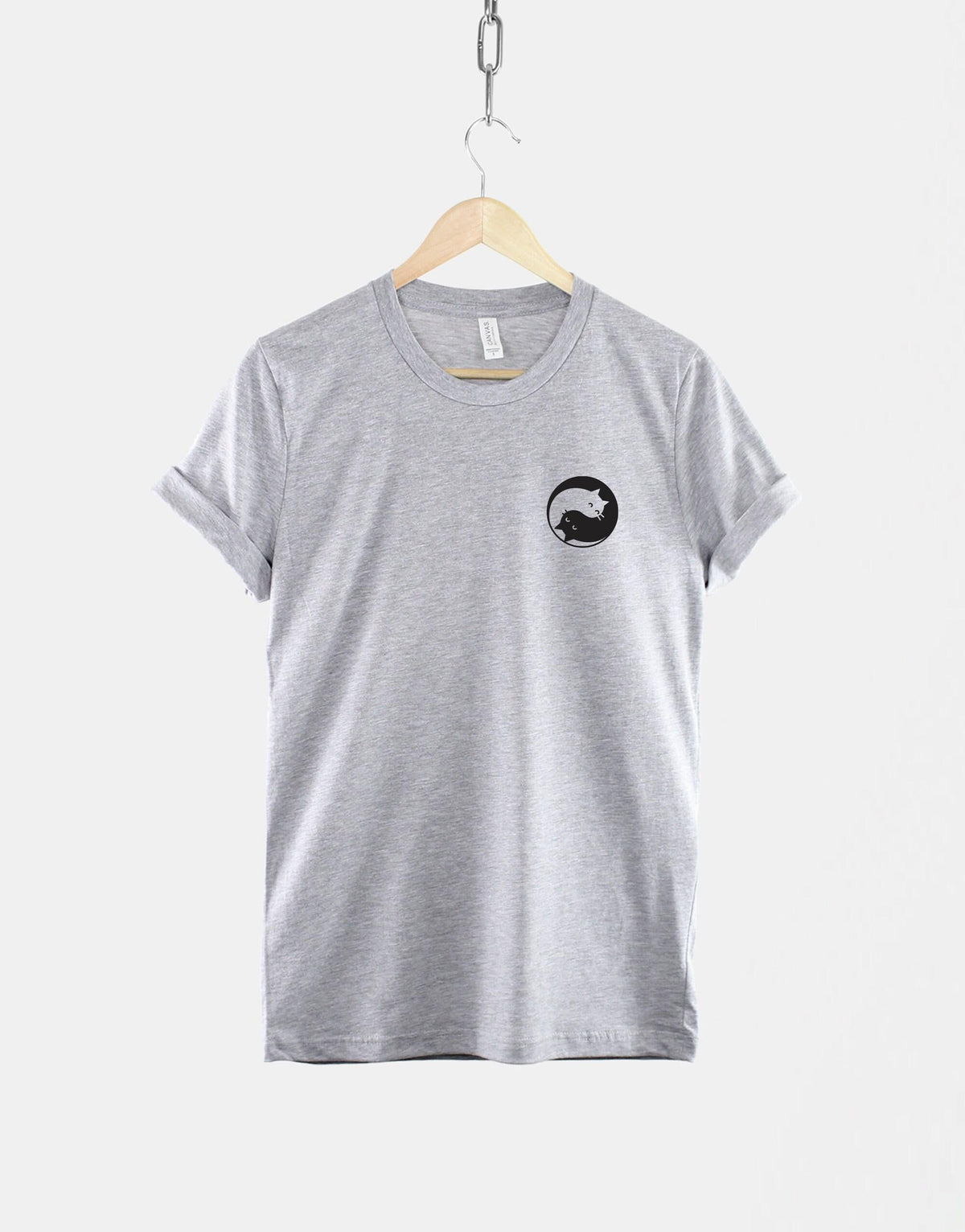 Yin Yang Cats Zen Cat Pocket Tee Black White Unisex