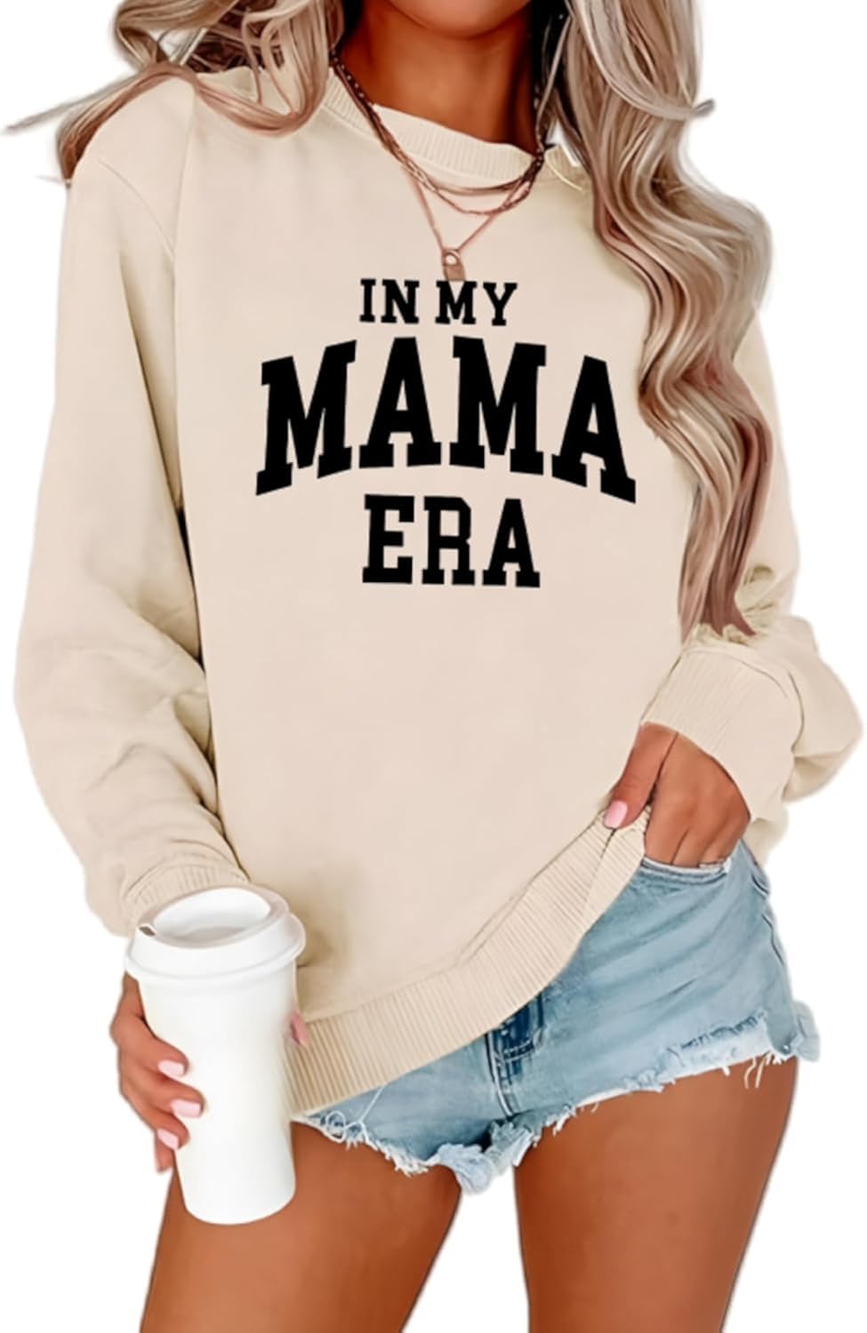 Mama Sweatshirt for Women,In My Mama Era Sweatshirt Graphic Pullovers Mom Crewneck Long Sleeve Mom Shirt Tops