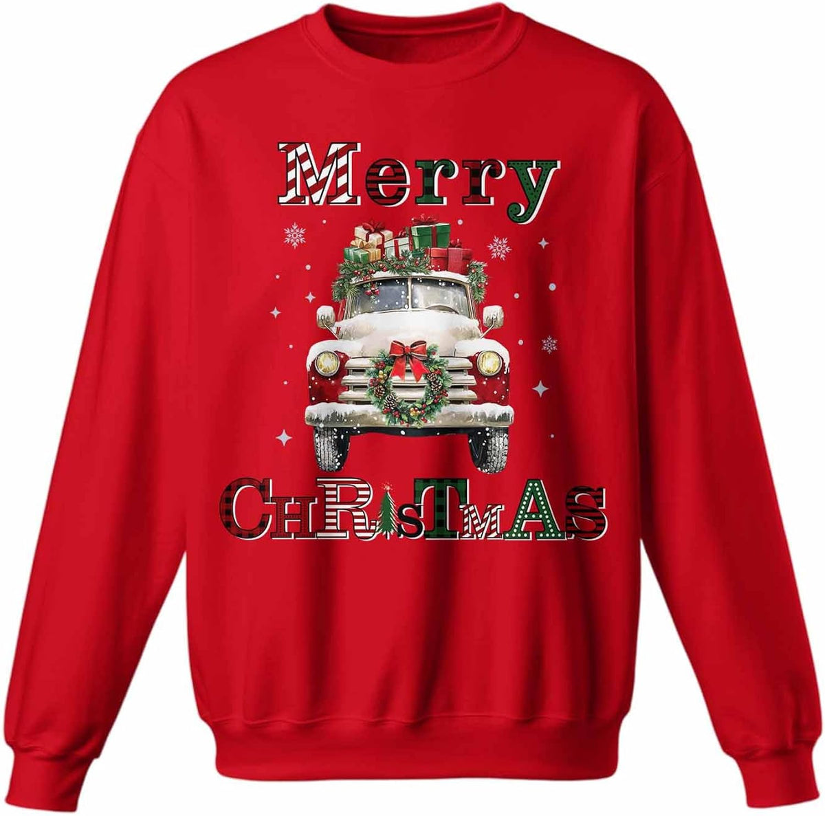 Unisex Crewneck Sweatshirts Christmas Truck with Gift Pullover Sweatshirts Graphic Long Sleeve Tops Winter Clothes