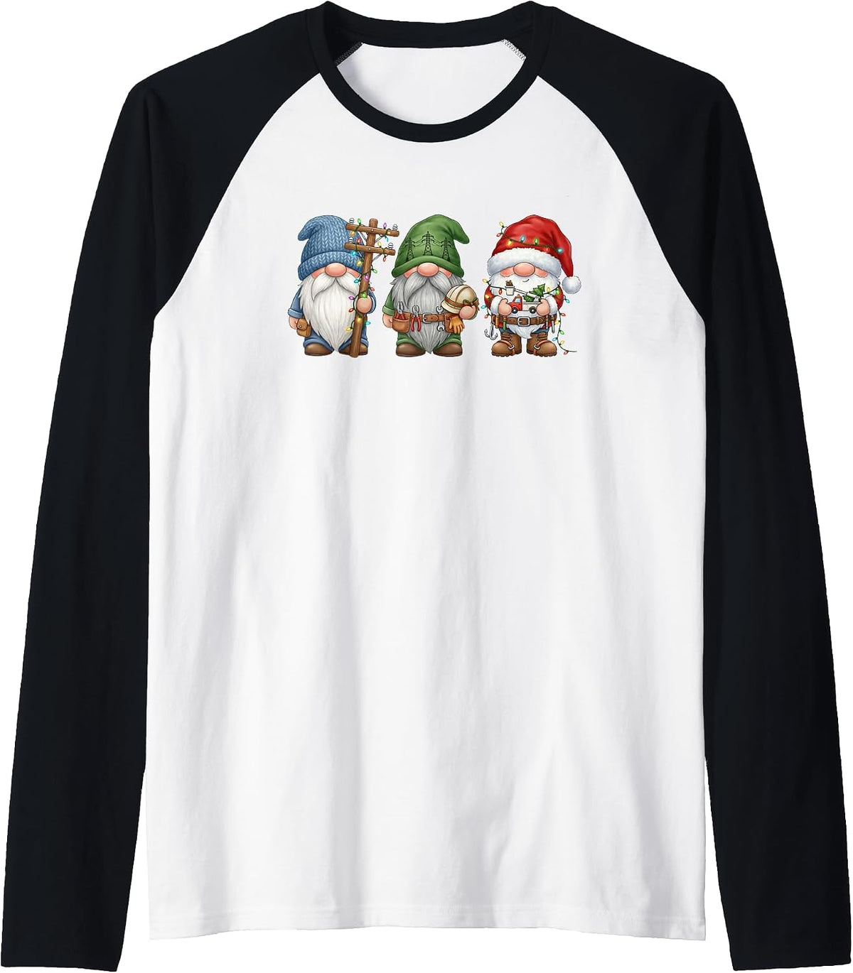 Lineman Christmas Gnome Lights Utility Worker Holiday Fun Raglan Baseball Tee