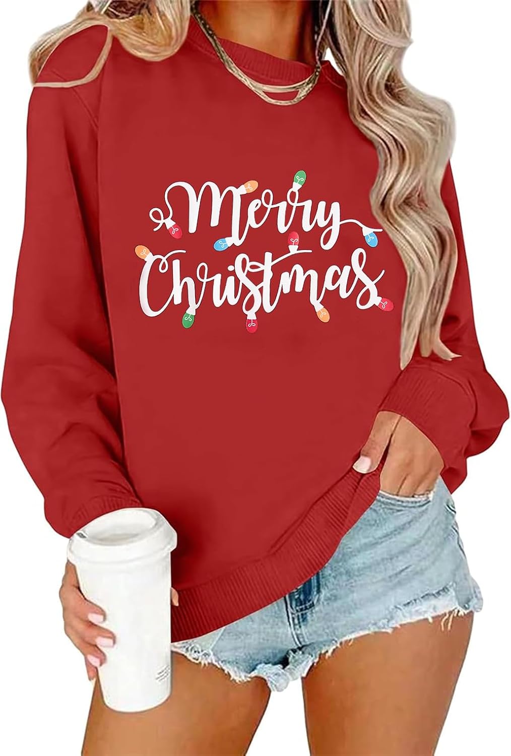 Womens Christmas Sweater Long Sleeve Crewneck Shirt Holiday Outfits Merry Xmas Sweatshirts S-XXL