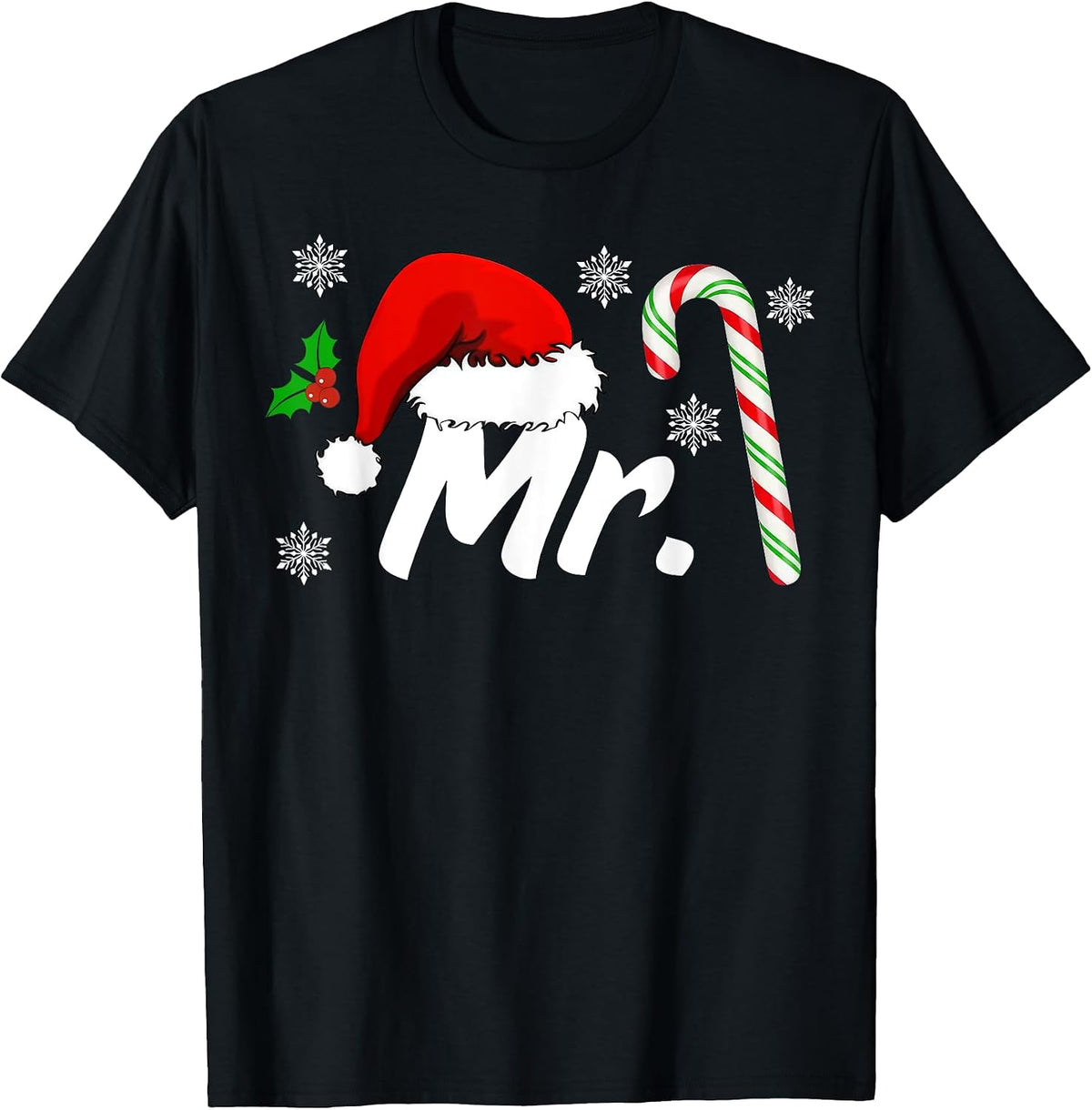 Mr and Mrs Santa Hat Couples Matching Christmas His and Her T-Shirt