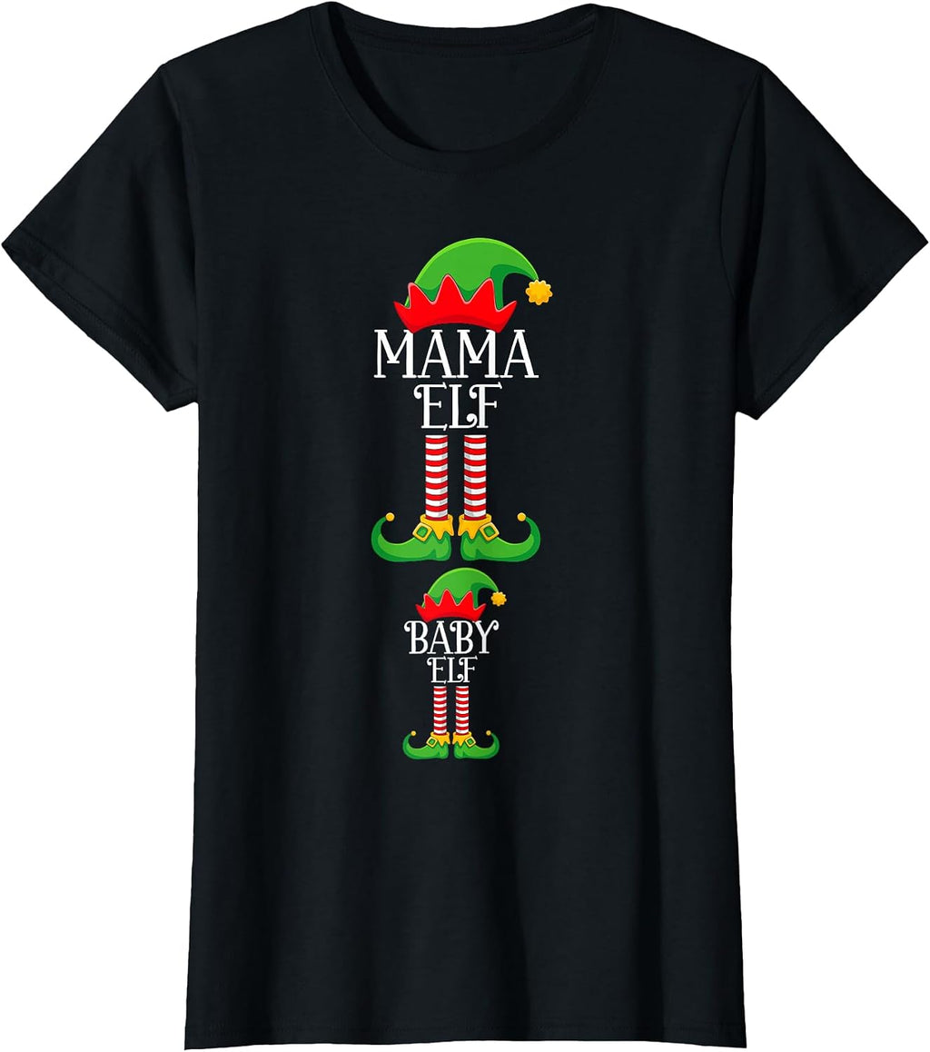 Mama Elf Christmas Pregnancy Mom to Be Pregnant Elf Xmas T-Shirt