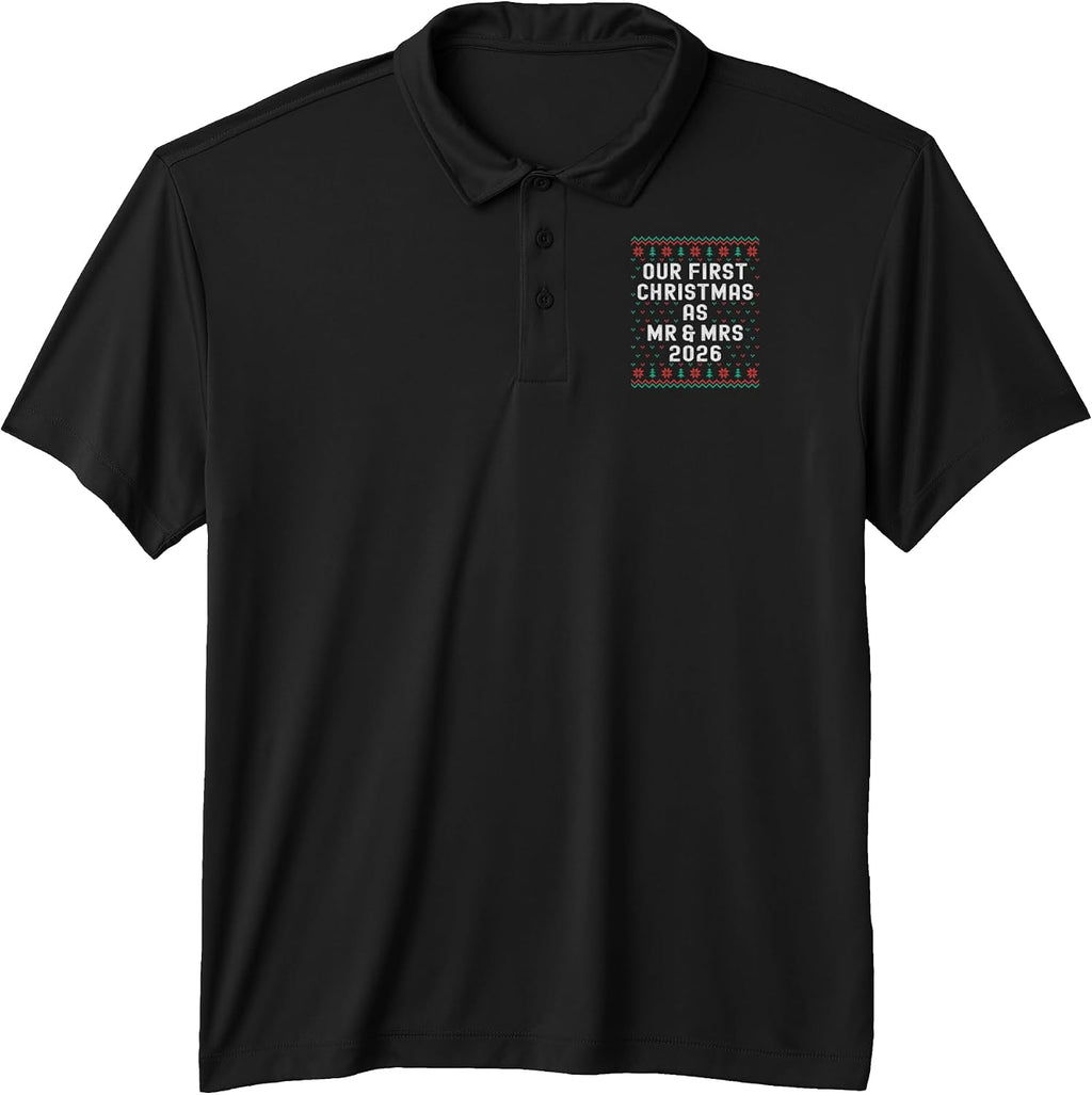 Our First Christmas As Mr & Mrs 2026 Couple Matching Pajama Performance Polo Shirt
