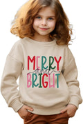Merry and Bright Sweatshirt Kid Boy Girl Christmas Letter Print Pullover Crewneck Long Sleeve Shirt Tops 6-11 Years