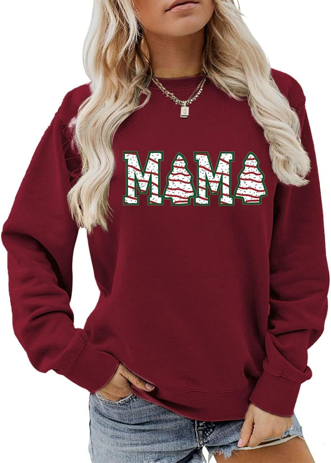 Mama Sweatshirt, Christmas Mom Shirt Women Christmas Tree Mama Graphic Sweater Casual Xmas Crewneck Pullover Top