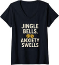 Womens Jingle Bells Anxiety Swells V-Neck T-Shirt