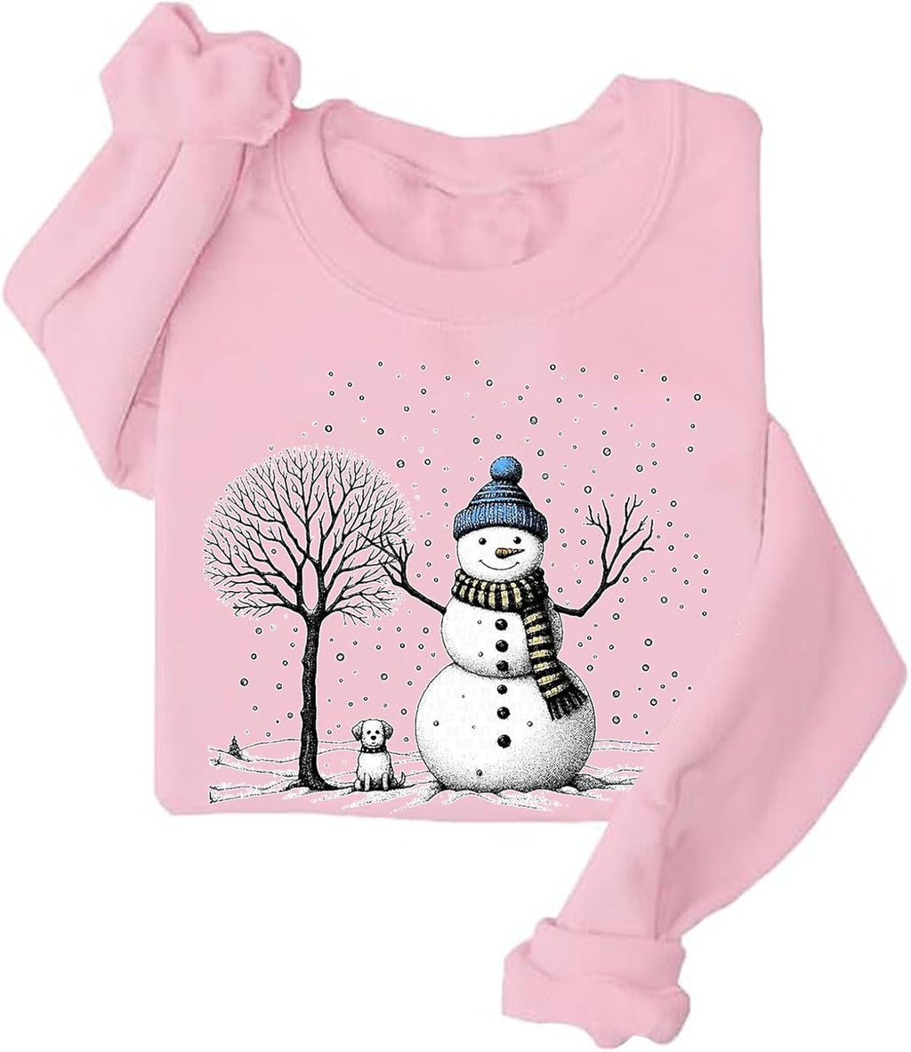 Christmas Snowman Sweatshirt - Funny Snowman Xmas Sweatshirt in Pink