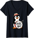 Womens Jingle All The Way Penguin Joyful Melody V-Neck T-Shirt