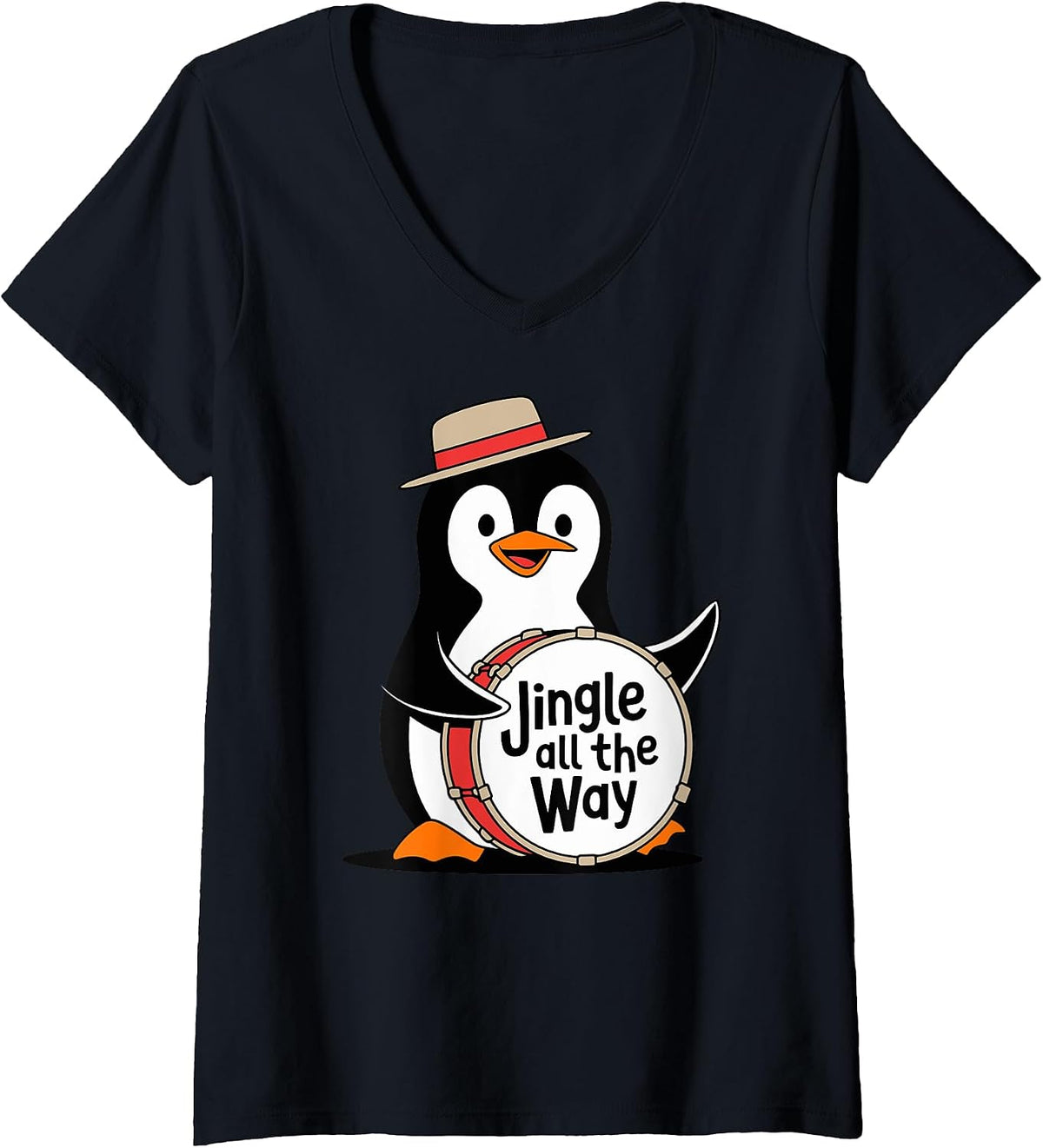Womens Jingle All The Way Penguin Joyful Melody V-Neck T-Shirt