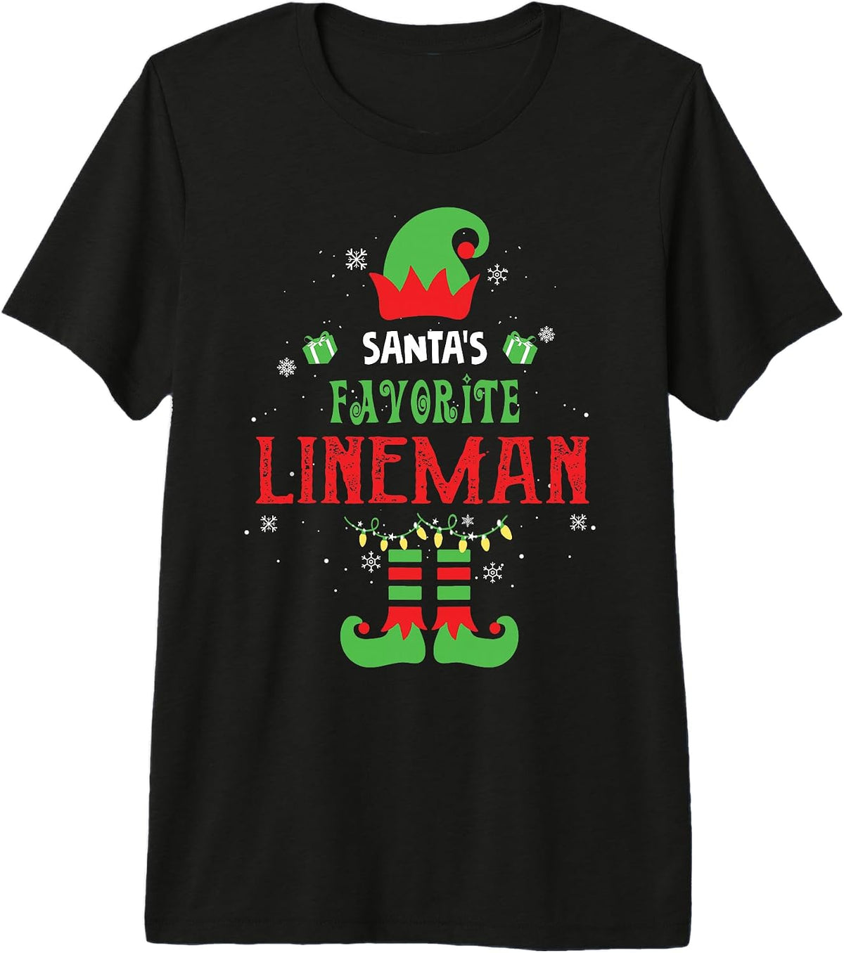 Santa's Favorite Lineman Funny Elf Family Xmas Premium Tri-Blend T-Shirt