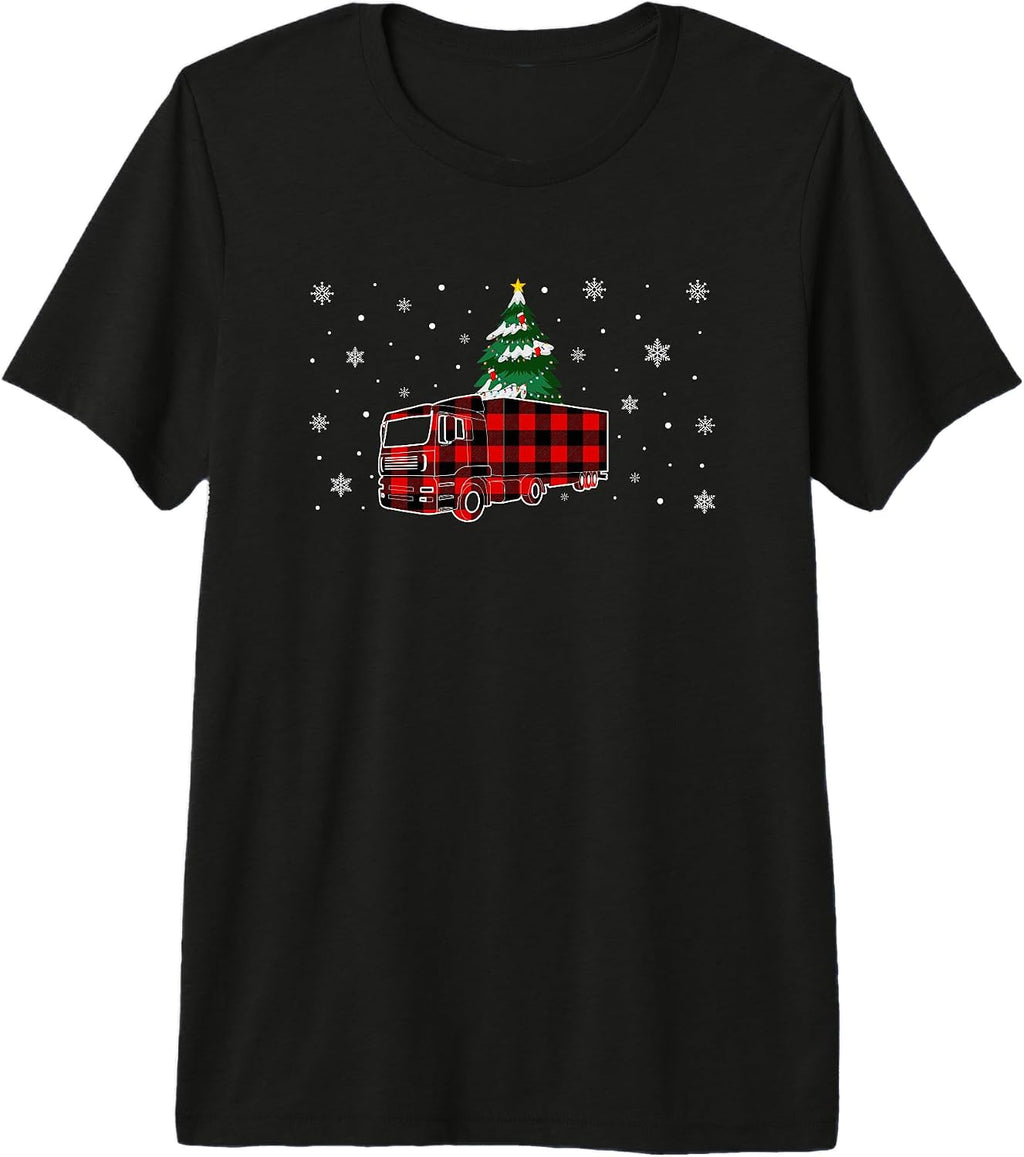 Buffalo Plaid Christmas Tree Lights Trucker Xmas Premium Tri-blend T-Shirt