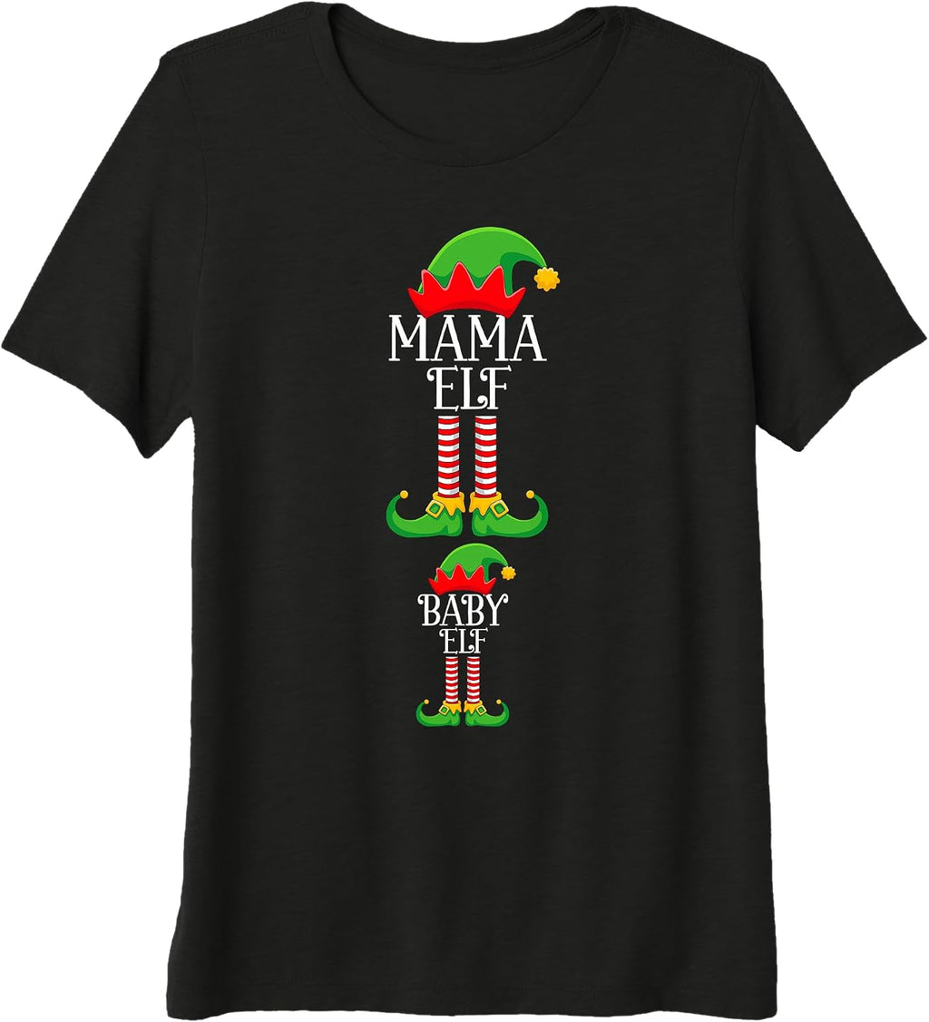 Womens Mama Elf Christmas Pregnancy Announcement Pregnant Elf Xmas Premium Tri-Blend T-Shirt
