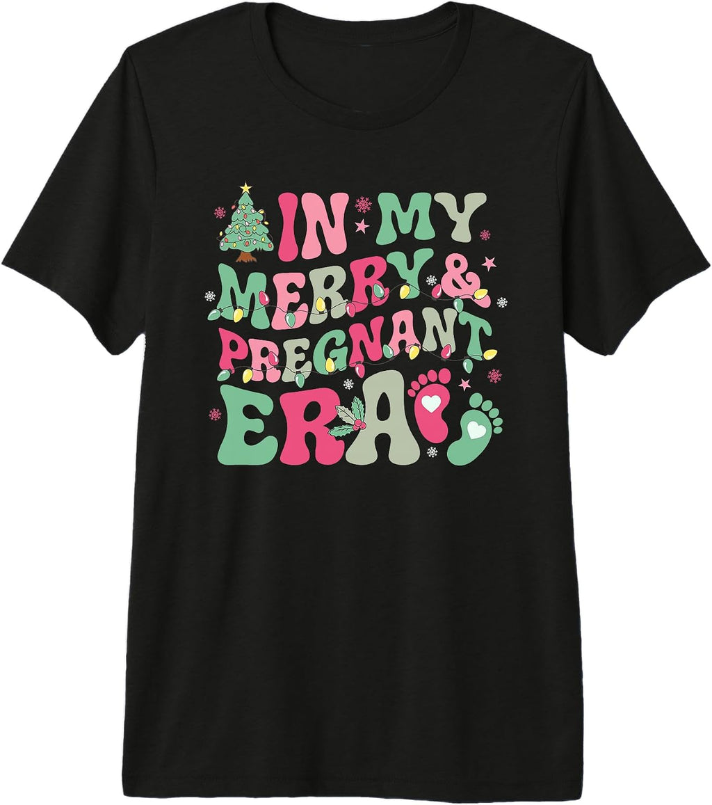 in My Merry & Pregnant Era Pregnancy Announcement Christmas Premium Tri-Blend T-Shirt
