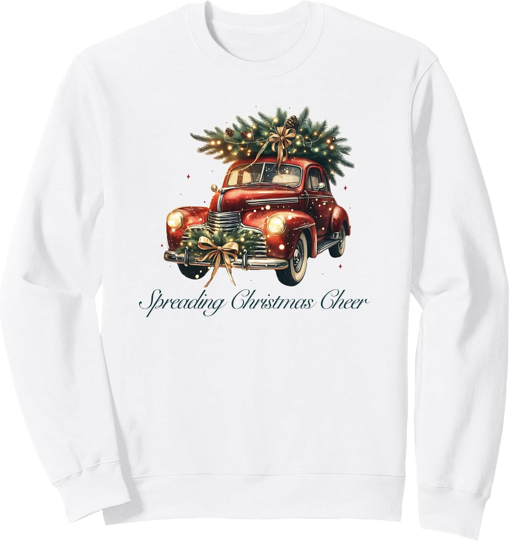 Spreading Christmas Cheer Vintage Truck Holiday Tree Design Sweatshirt
