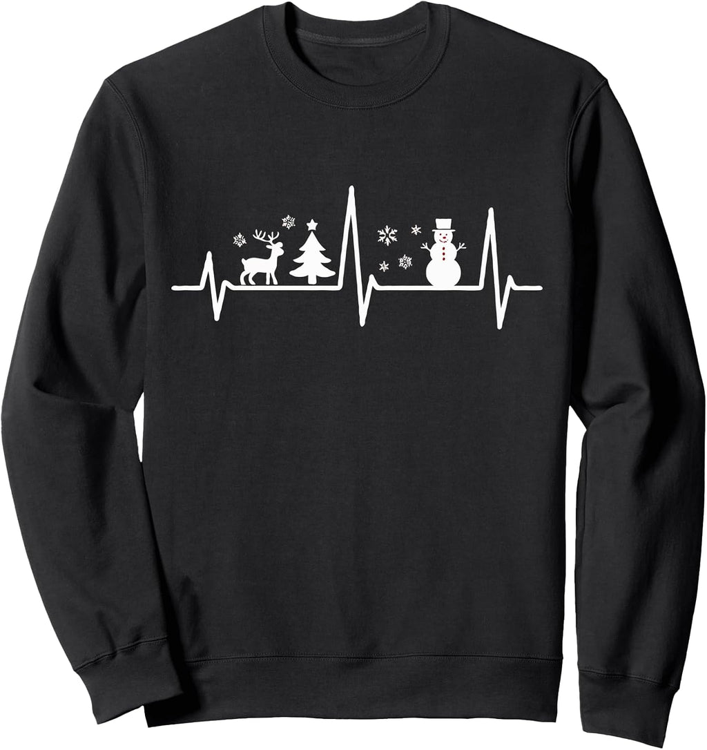Nurse Merry Christmas Heartbeat Snowman Tree Reindeer Sweatshirt