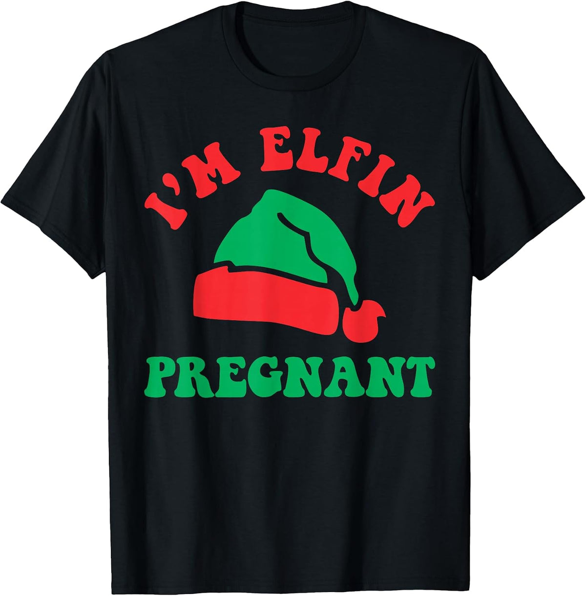 Elf Hat Pregnant Announcement Merry Christmas Holiday Season T-Shirt