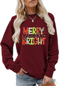 Merry And Bright Colorful Letter Print Sweatshirt Merry Christmas Light Graphic Shirt Casual Round Neck Tee Tops