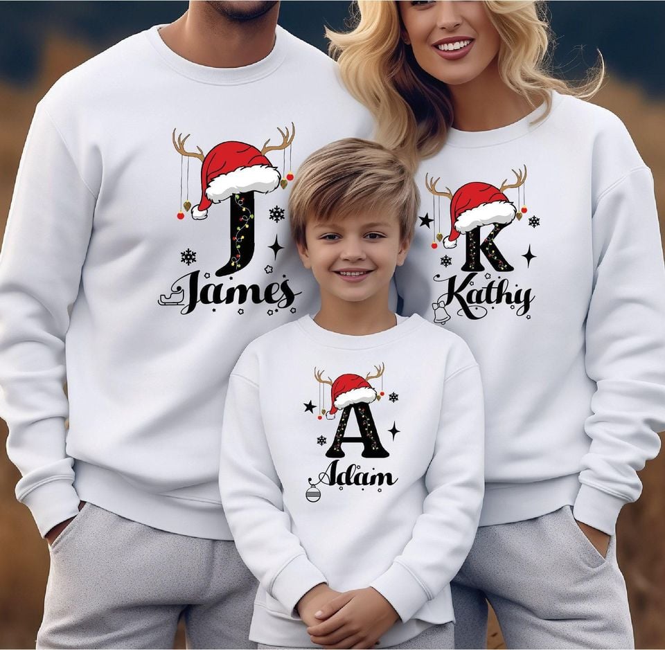 Monogrammed Family Christmas Sweatshirt, Personalized Christmas Sweatshirt,Family Christmas Name Sweater, Custom Family Christmas Gift LS698