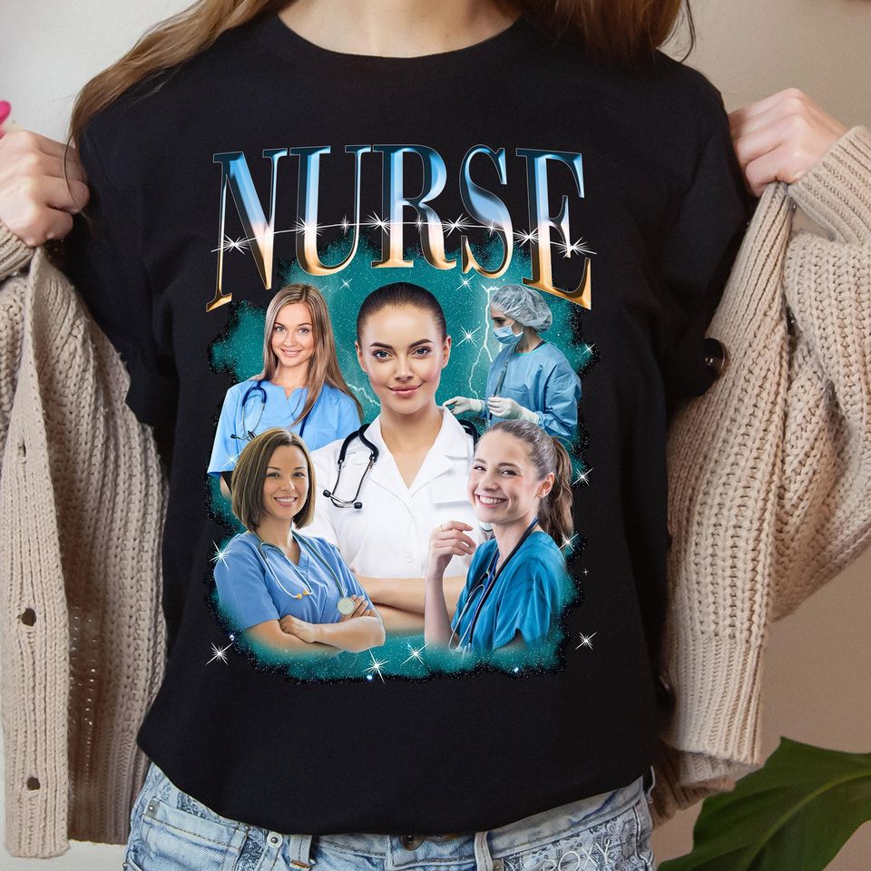 Custom Nurse Bootleg Rap Shirt, Personalized Photo Collage Sweatshirt, Pet Lover Gift Graphic Tee, Design Own Your T-Shirt