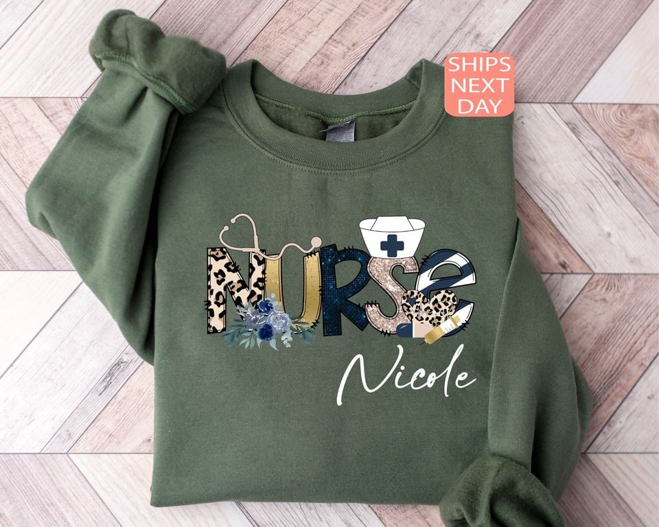Custom Nurse Sweatshirt, Personalized Nurse Sweater, Nurse Crewneck, Nursing School Shirt, Nurse Life Sweatshirt, Registered Nurse Hoodie