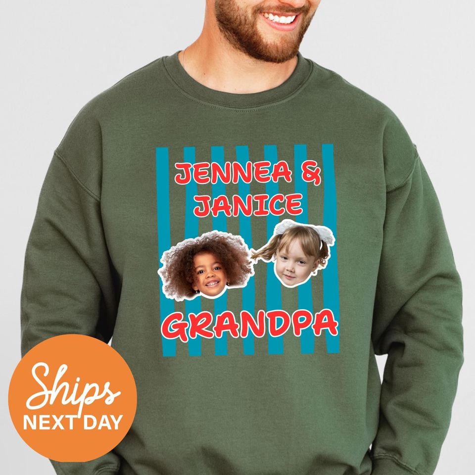 Custom Grandpa Sweatshirt, Personalized Grandkids Photo Crewneck, Papa Gift, Grandfather Birthday