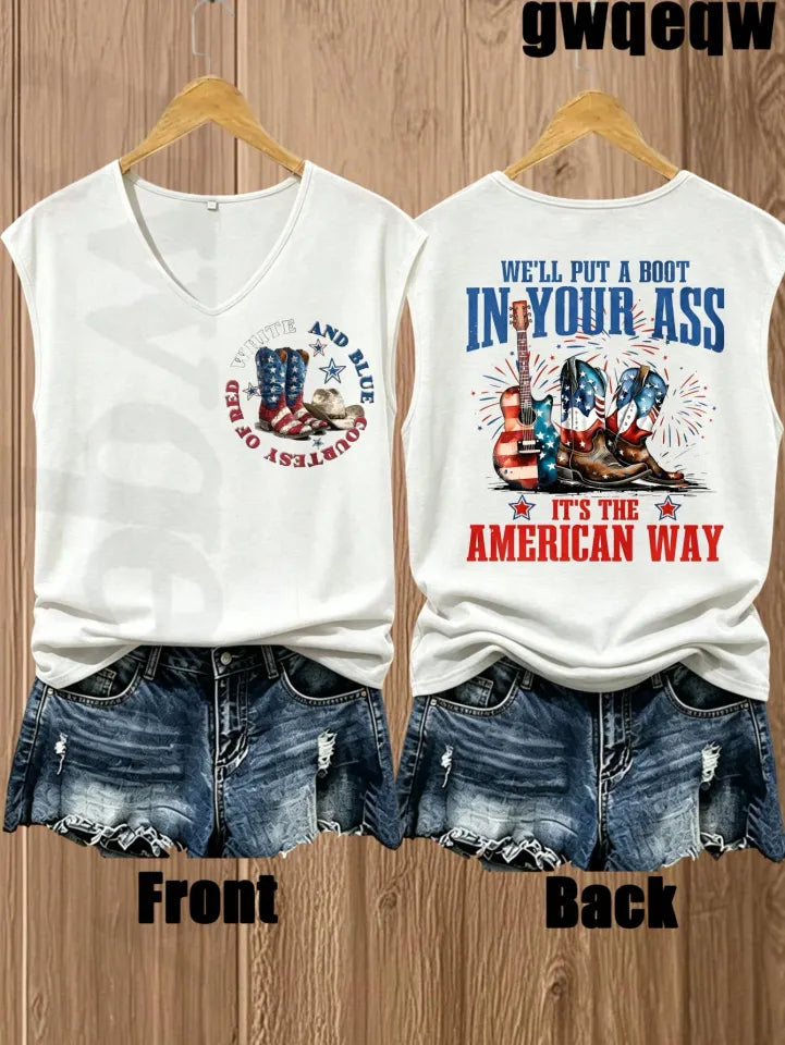 Women's Double Sided Retro Western Cowboy Boot Guitar Firework Patriotic