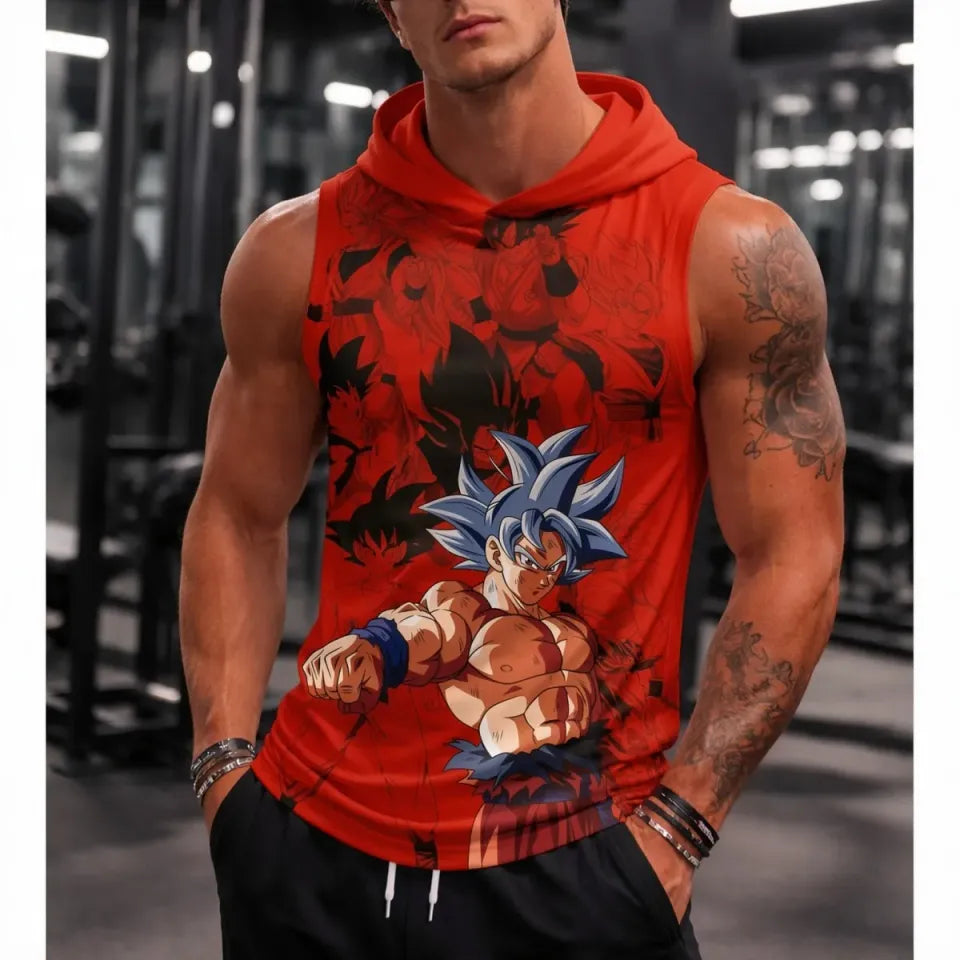 Cartoon Anime Print Sleeveless Hooded
