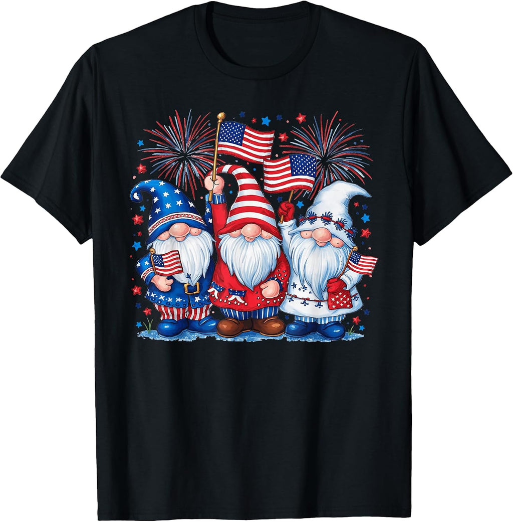 4th of July Gnomes America USA Flag Patriotic with Fireworks T-Shirt