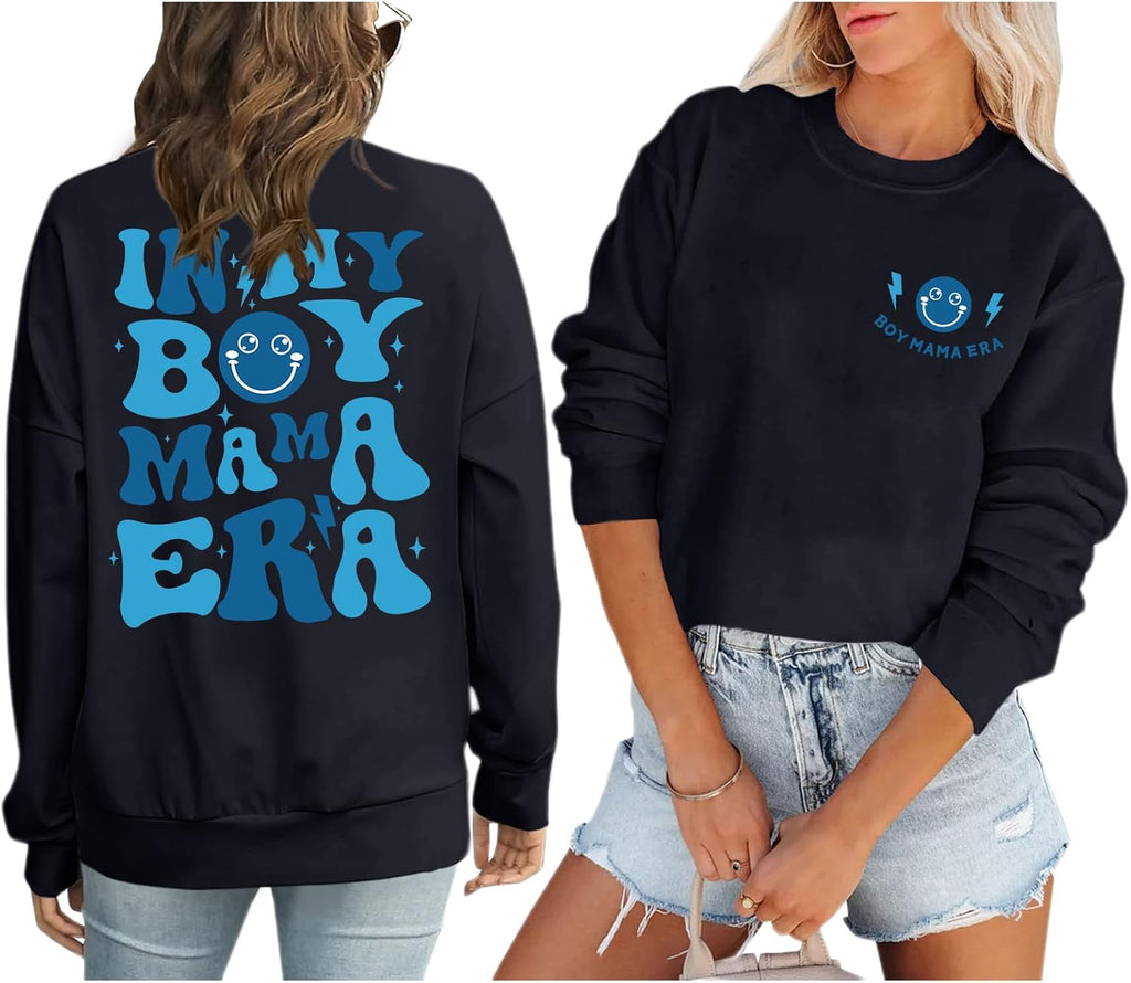 In My Boy Mom Era Sweatshirt Women Funny Mama Graphic Shirt Cool Mom Shirts Casual Long Sleeve Gift Pullover Tops
