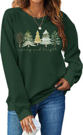 Christmas Sweatshirts Women: Merry and Bright Shirts Christmas Tree Graphic Long Sleeve Shirt Xmas Holiday Pullover Tops