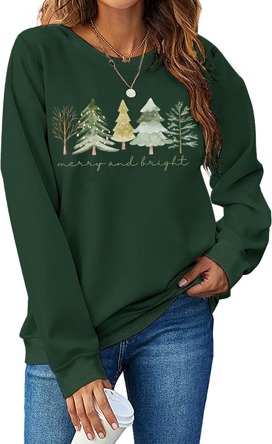 Christmas Sweatshirts Women: Merry and Bright Shirts Christmas Tree Graphic Long Sleeve Shirt Xmas Holiday Pullover Tops