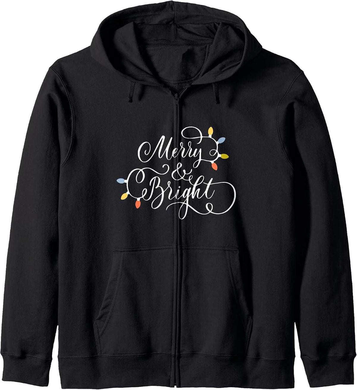 Merry And Bright X-Mas Holiday Christmas Lights Zip Hoodie