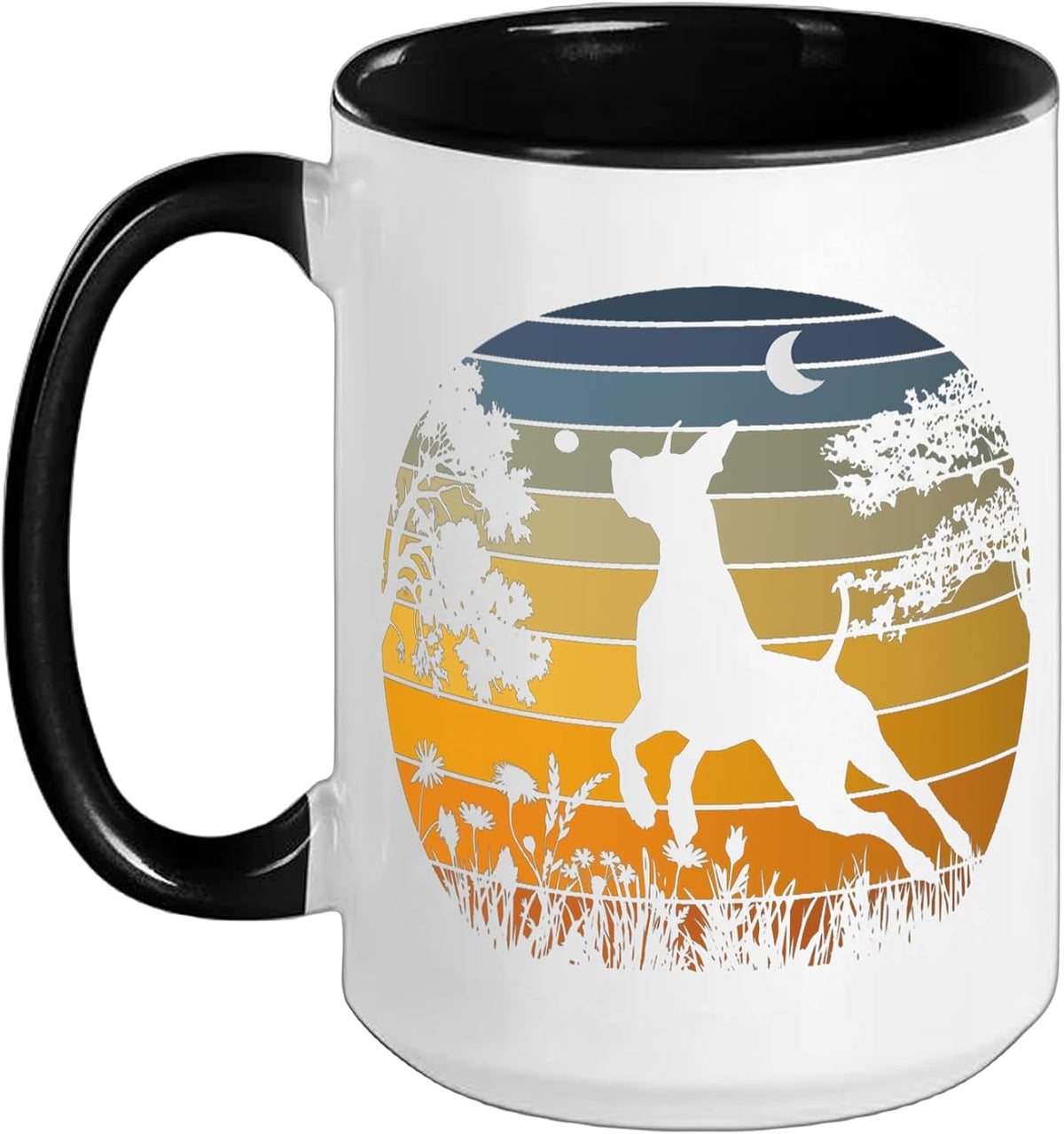Womens Retro Vintage Sunset Garden Nature Great Dane Dog Ceramic Mug, Black/White, 15oz
