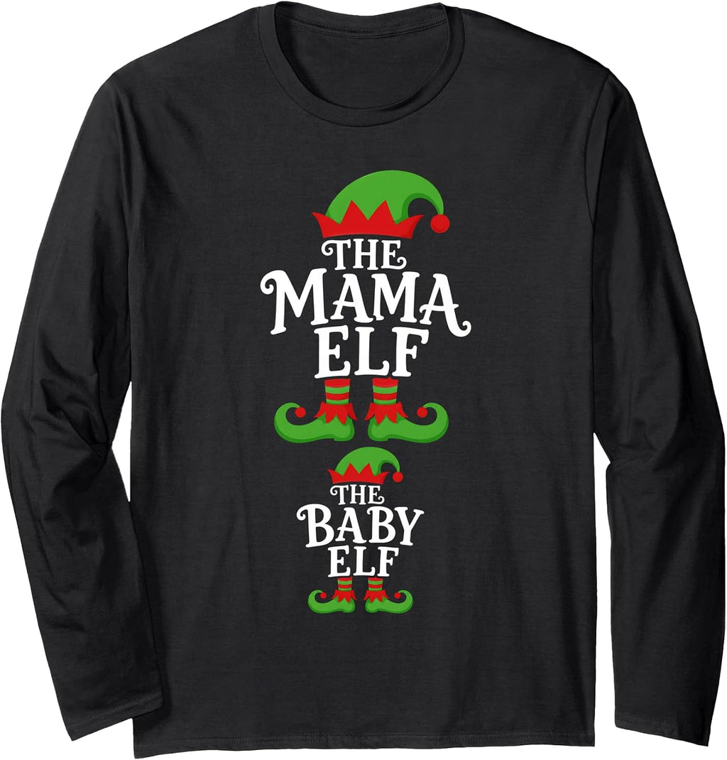 Pregnancy Announcement Mama Elf Baby Elf Pregnant Christmas Long Sleeve T-Shirt
