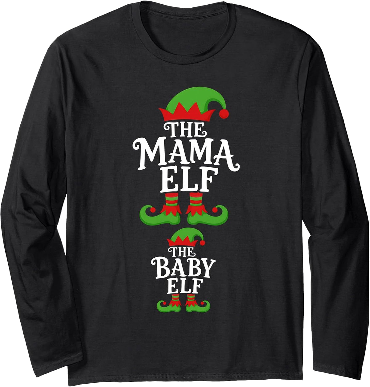 Pregnancy Announcement Mama Elf Baby Elf Pregnant Christmas Long Sleeve T-Shirt