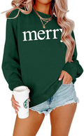 Merry Christmas Sweatshirts Women Classic Merry Letter Print Sweatshirts Xmas Holiday Party Pullover Blouse