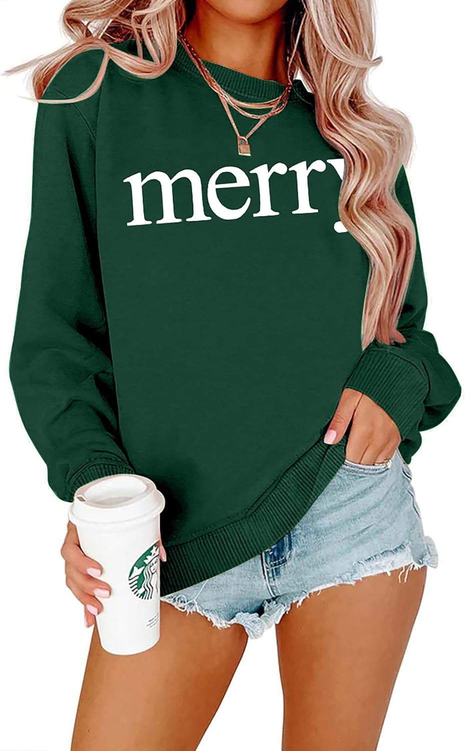 Merry Christmas Sweatshirts Women Classic Merry Letter Print Sweatshirts Xmas Holiday Party Pullover Blouse