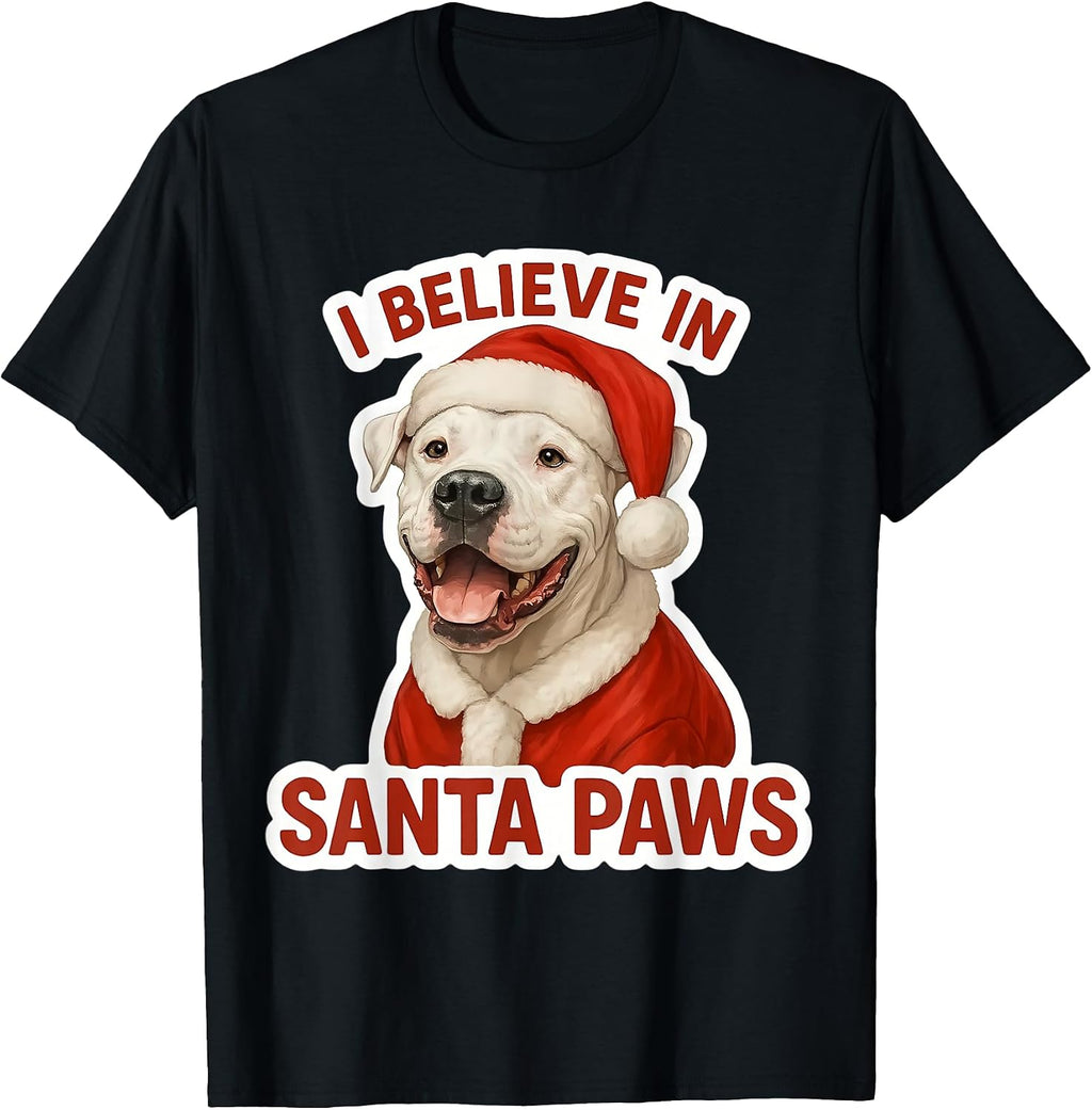 I Believe in Santa Paws Dogo Argentino Dog Mom Dad Christmas T-Shirt