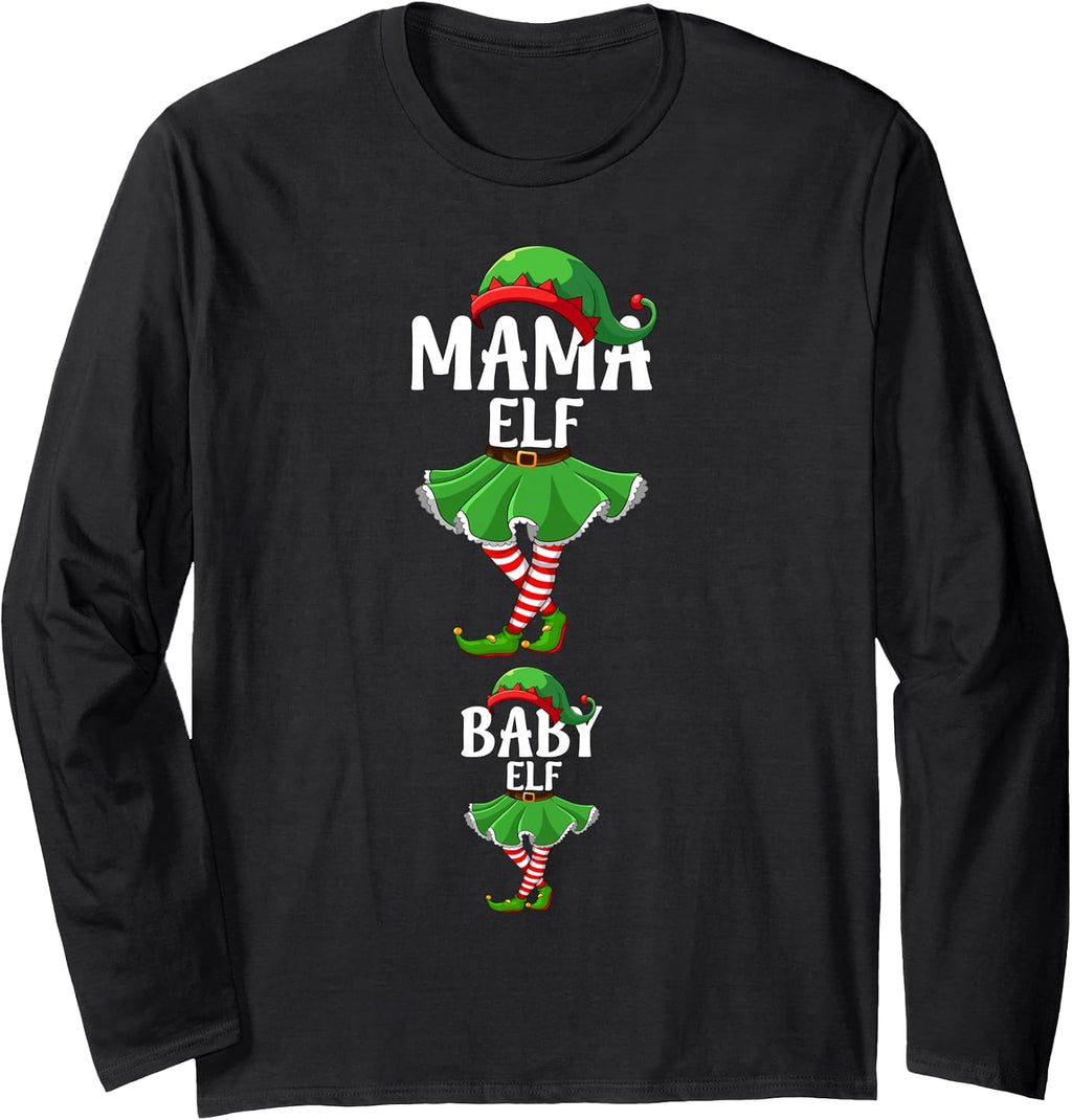 Mama Elf Christmas Pregnancy Announcement Pregnant Elf Xmas Long Sleeve T-Shirt