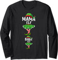 Mama Elf Christmas Pregnancy Announcement Pregnant Elf Xmas Long Sleeve T-Shirt