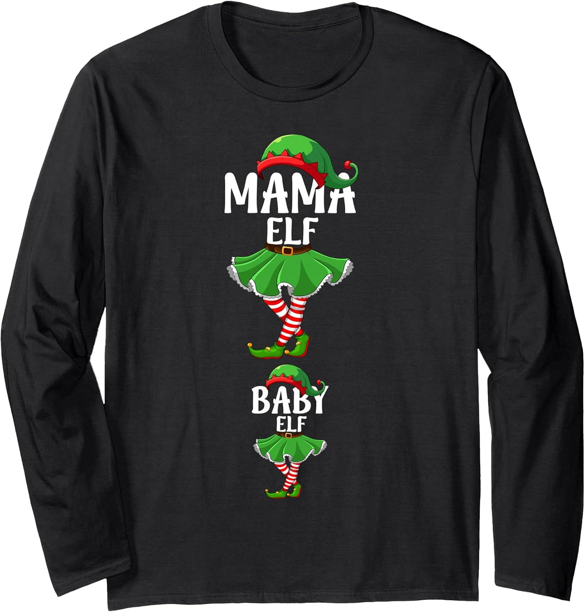 Mama Elf Christmas Pregnancy Announcement Pregnant Elf Xmas Long Sleeve T-Shirt