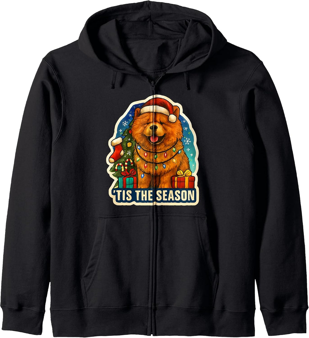 Tis The Season Chow Chow Dog Merry Christmas Holiday Mom Dad Zip Hoodie