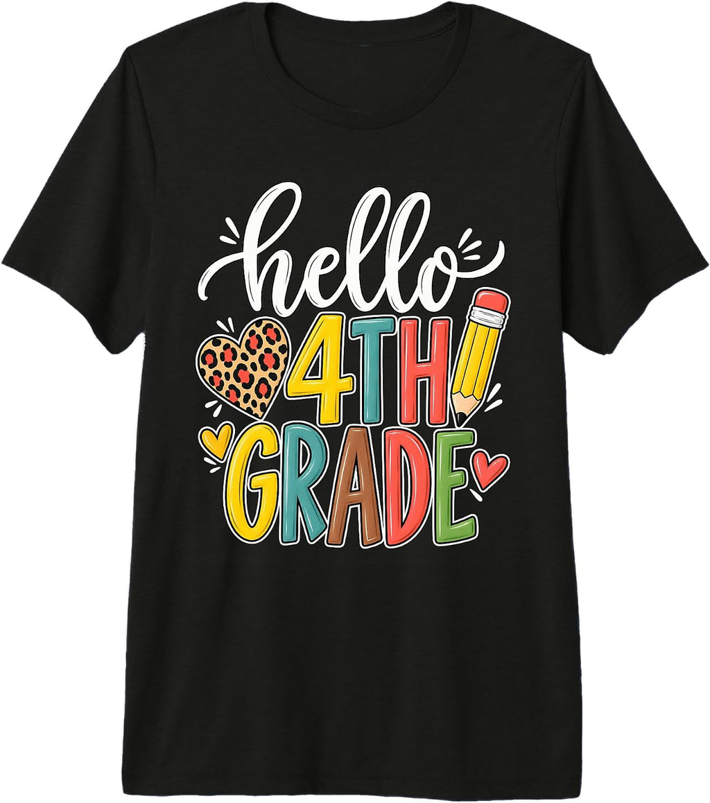 Hello 4th Grade Leopard Heart Pencil Back to School Outfit Premium Tri-Blend T-Shirt