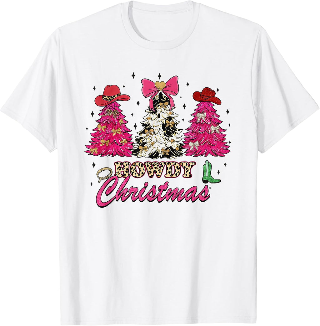 Coquette Howdy Christmas, Cowgirl Western Christmas Trees T-Shirt