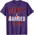 Merry & Married 2024 Red Plaid Matching Christmas Couples T-Shirt