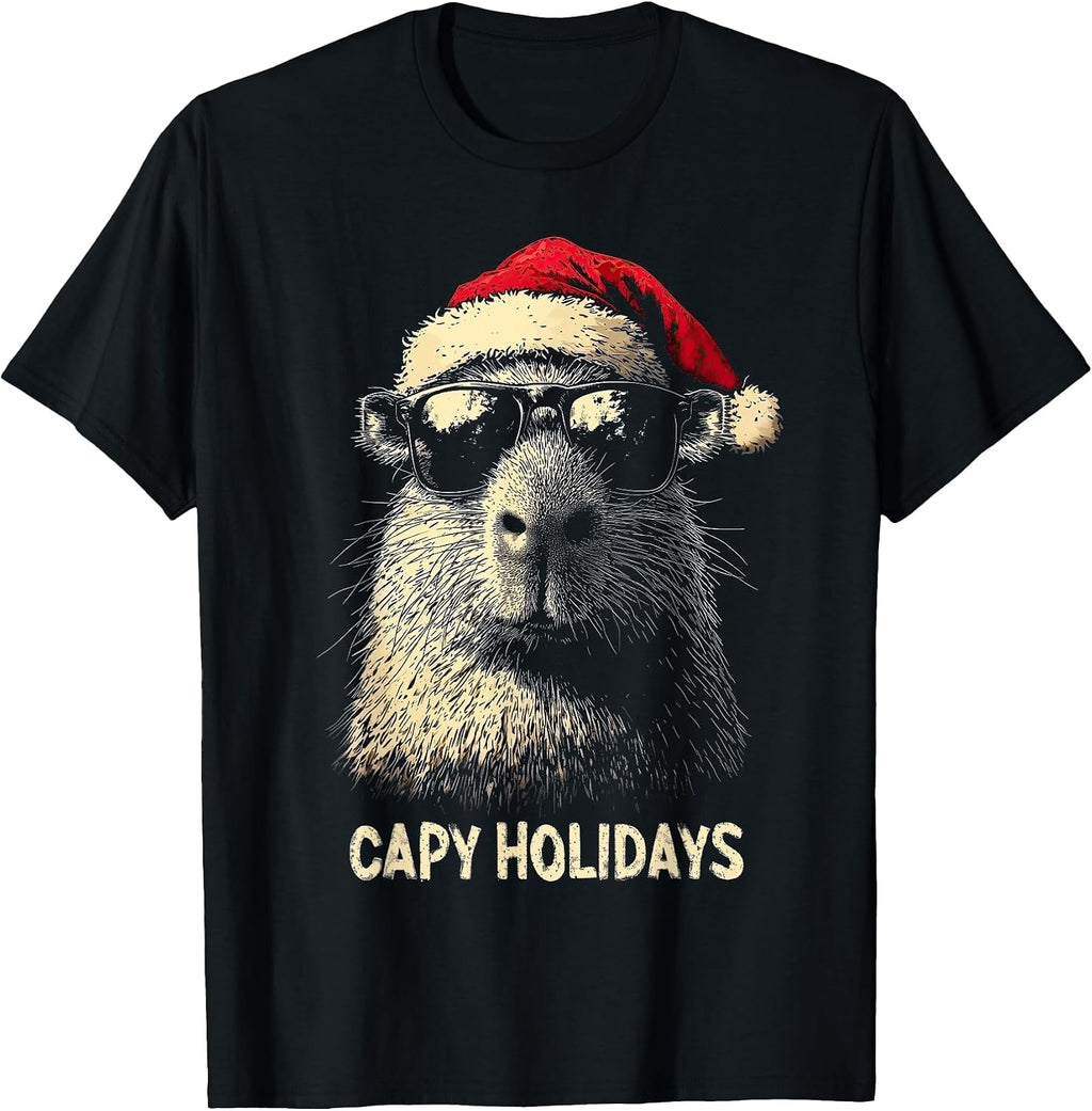 Funny Christmas Capy Holidays Kids Teens Boys Xmas Capybara T-Shirt